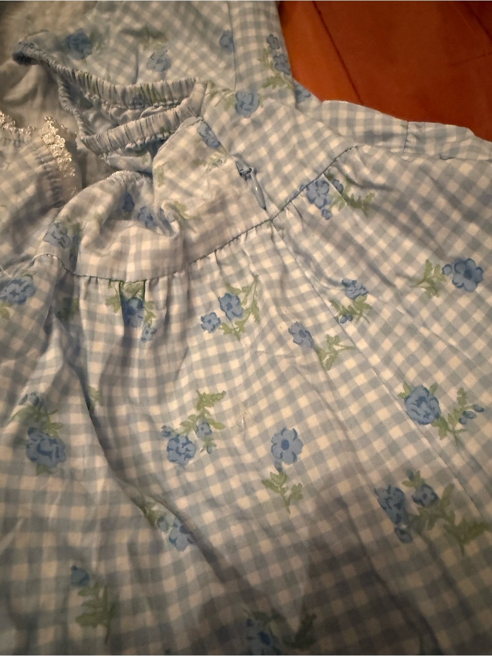 Motel Rocks Light Blue Gingham Floral Puff-Sleeve Babydoll Dress - Picture 7 of 8